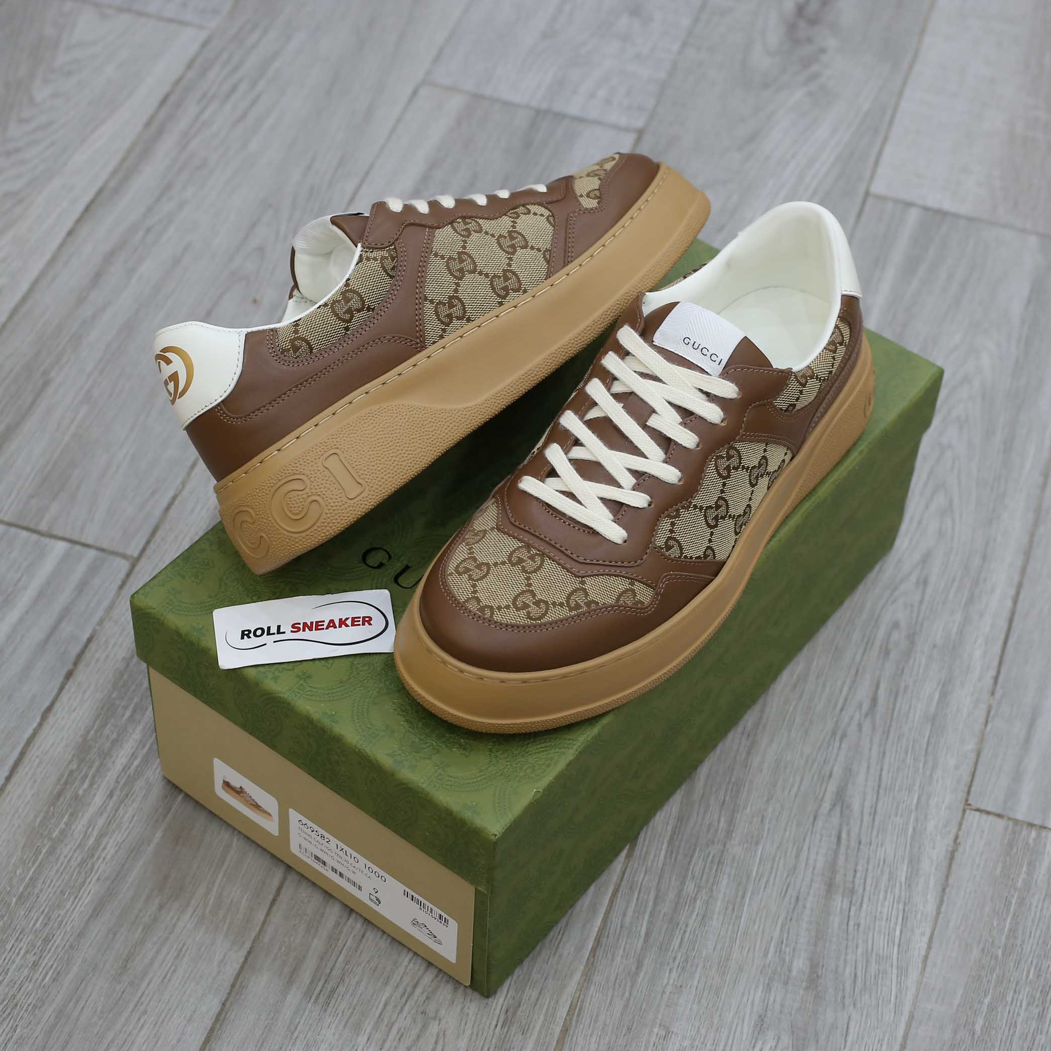 Giày Gucci GG Sneaker Brown leather họa tiết Orignal GG canvas Best Quality