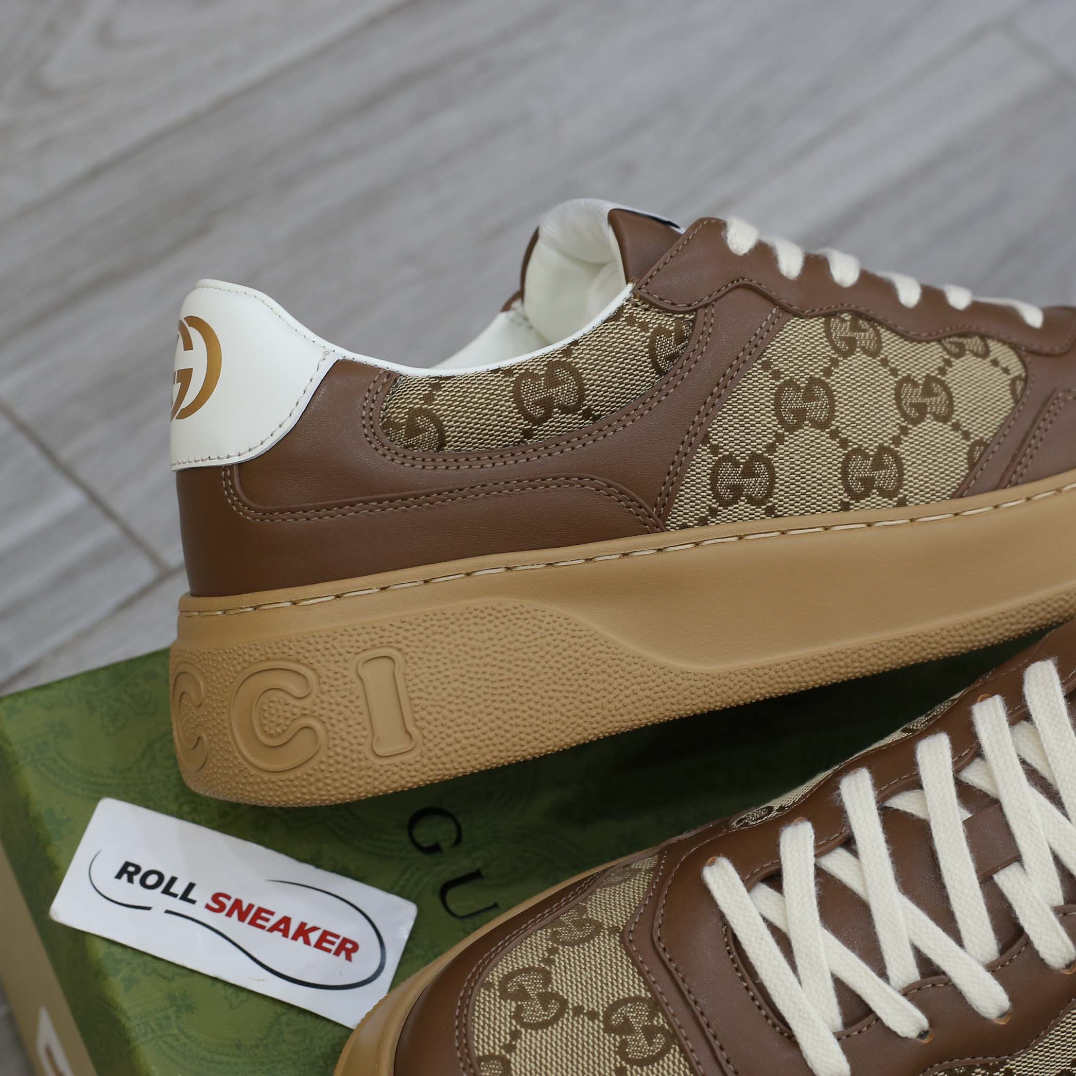 Giày Gucci GG Sneaker Brown leather họa tiết Orignal GG canvas Best Quality