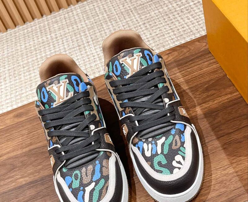 Giày Louis Vuitton Lv Trainer #54 Khaki Green Camouflage Printed Canvas