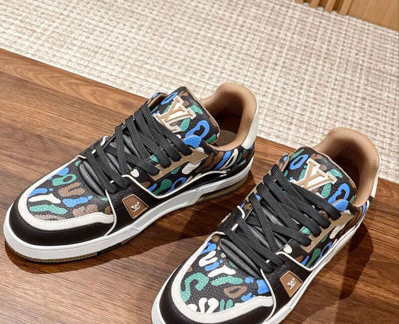 Giày Louis Vuitton Lv Trainer #54 Khaki Green Camouflage Printed Canvas