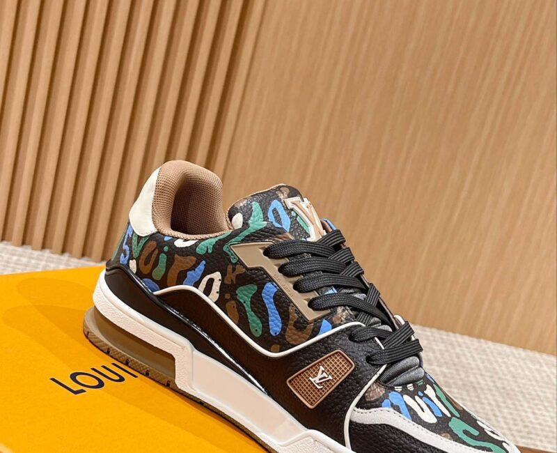 Giày Louis Vuitton Lv Trainer #54 Khaki Green Camouflage Printed Canvas