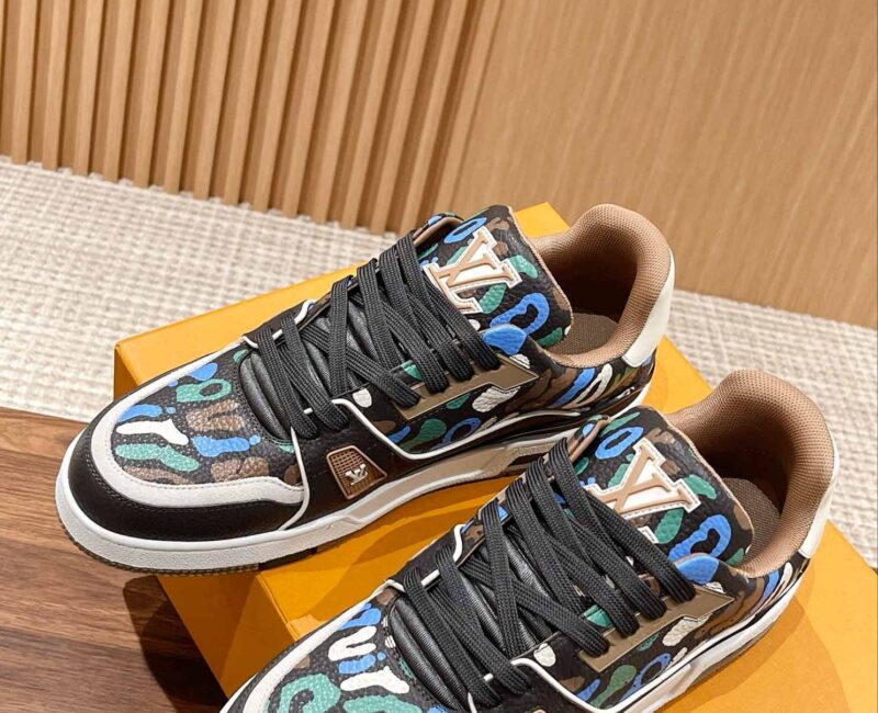 Giày Louis Vuitton Lv Trainer #54 Khaki Green Camouflage Printed Canvas