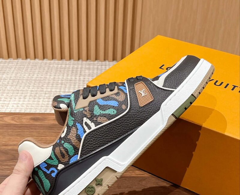 Giày Louis Vuitton Lv Trainer #54 Khaki Green Camouflage Printed Canvas