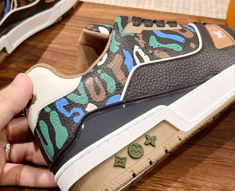 Giày Louis Vuitton Lv Trainer #54 Khaki Green Camouflage Printed Canvas
