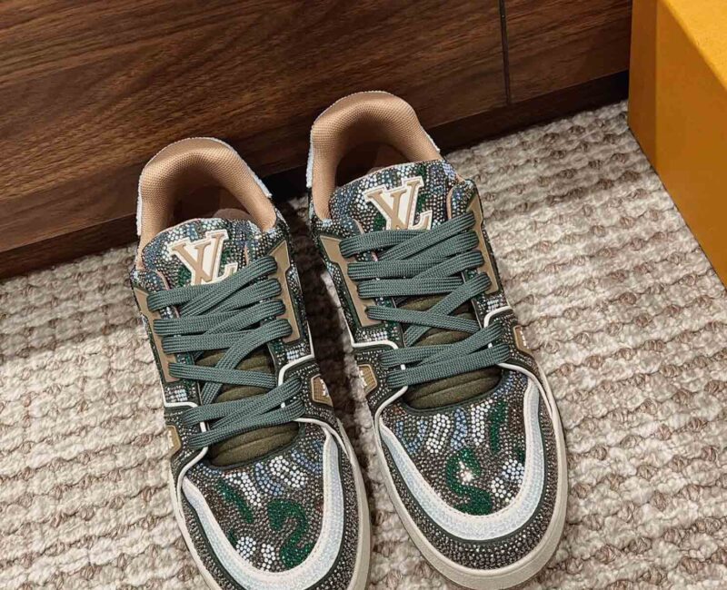Giày Louis Vuitton Lv Trainer #54 Khaki Green Strass