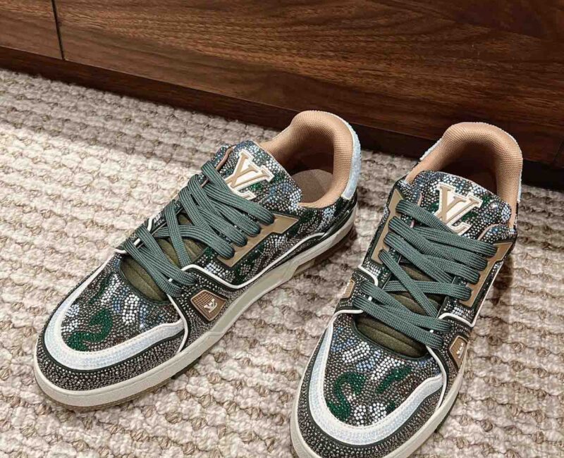 Giày Louis Vuitton Lv Trainer #54 Khaki Green Strass