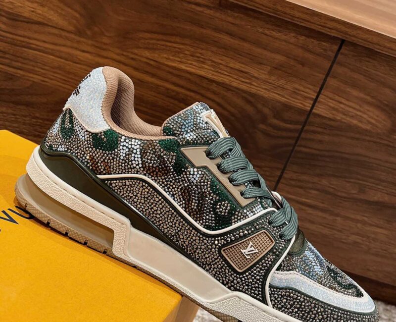 Giày Louis Vuitton Lv Trainer #54 Khaki Green Strass