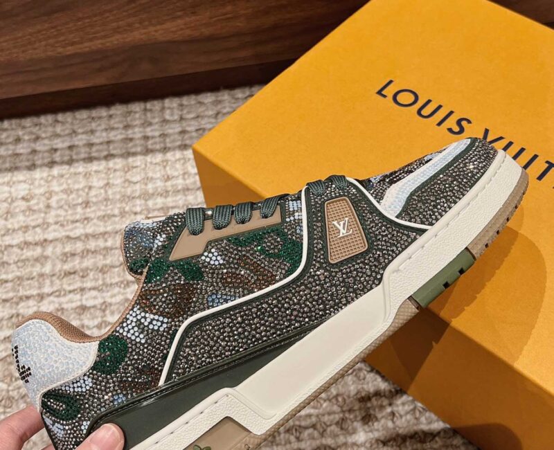Giày Louis Vuitton Lv Trainer #54 Khaki Green Strass