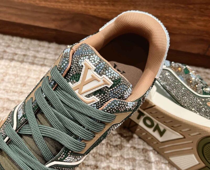 Giày Louis Vuitton Lv Trainer #54 Khaki Green Strass