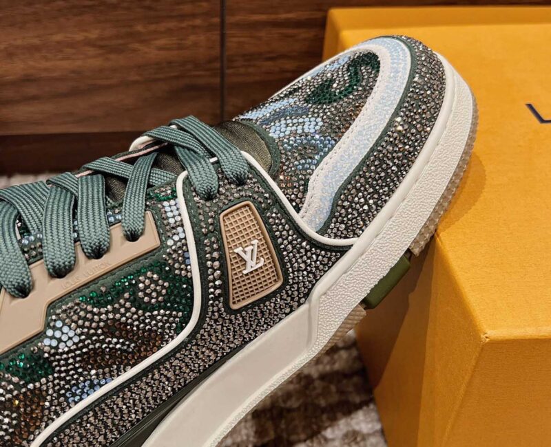 Giày Louis Vuitton Lv Trainer #54 Khaki Green Strass