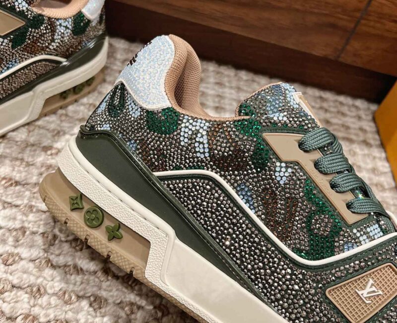 Giày Louis Vuitton Lv Trainer #54 Khaki Green Strass