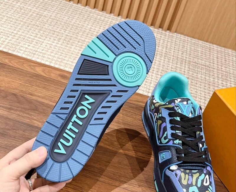 Giày Louis Vuitton Lv Trainer #54 Navy Blue Camouflage Printed Canvas