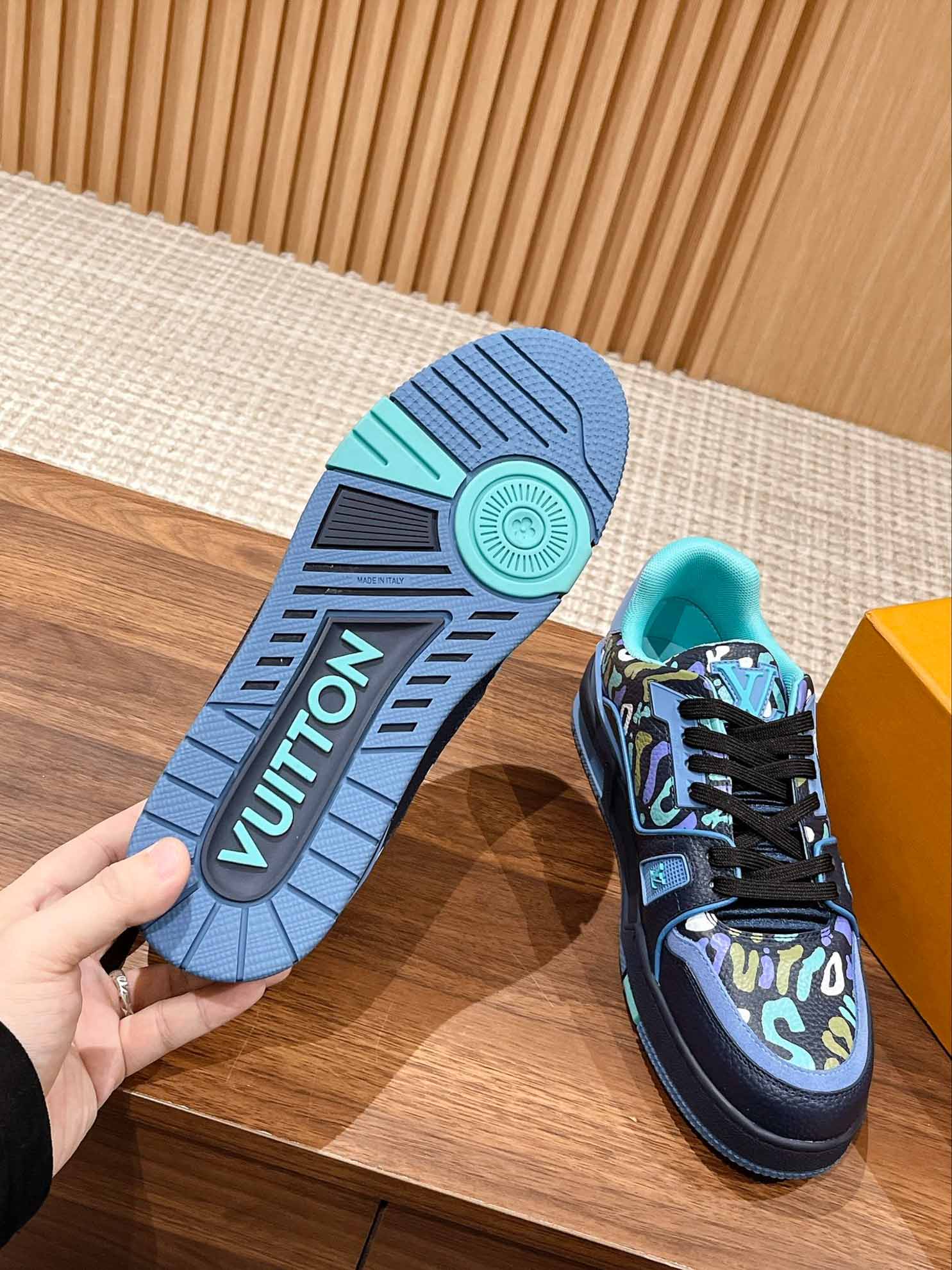 Giày Louis Vuitton Lv Trainer #54 Navy Blue Camouflage Printed Canvas