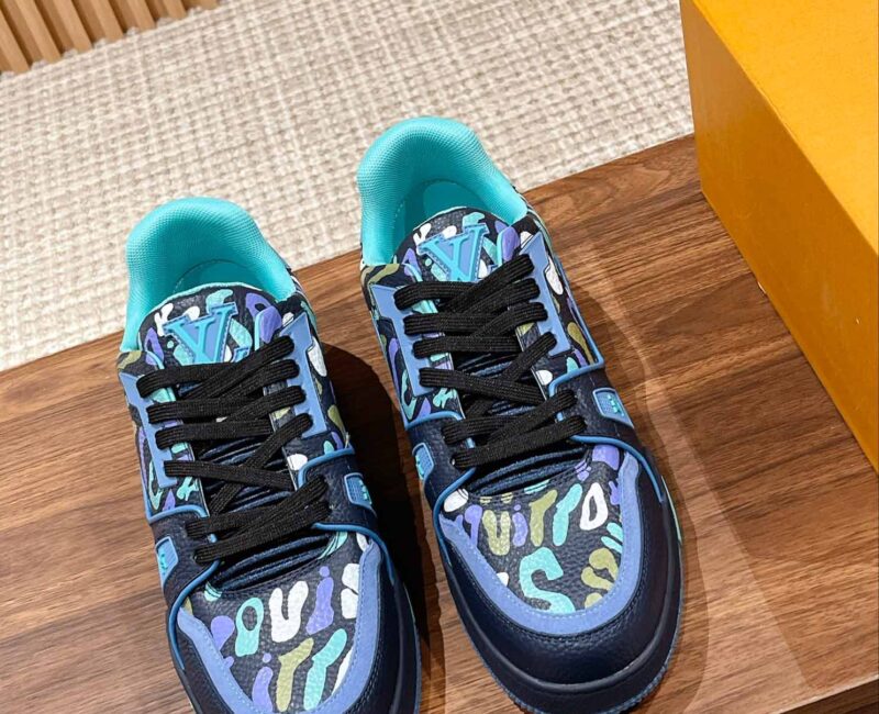 Giày Louis Vuitton Lv Trainer #54 Navy Blue Camouflage Printed Canvas