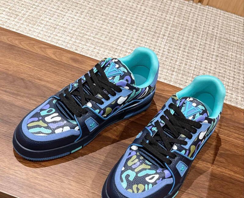 Giày Louis Vuitton Lv Trainer #54 Navy Blue Camouflage Printed Canvas