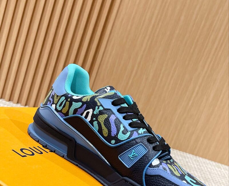 Giày Louis Vuitton Lv Trainer #54 Navy Blue Camouflage Printed Canvas