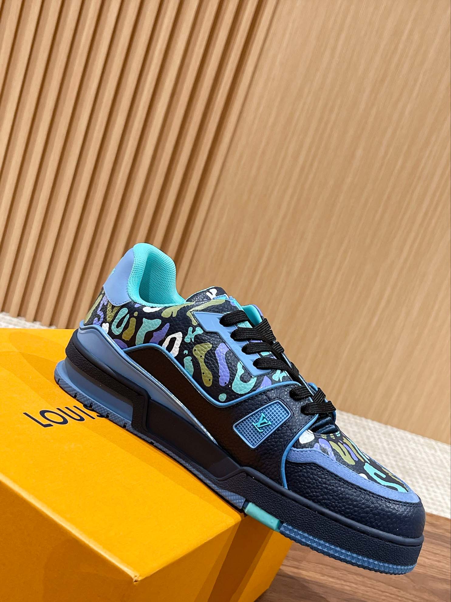 Giày Louis Vuitton Lv Trainer #54 Navy Blue Camouflage Printed Canvas