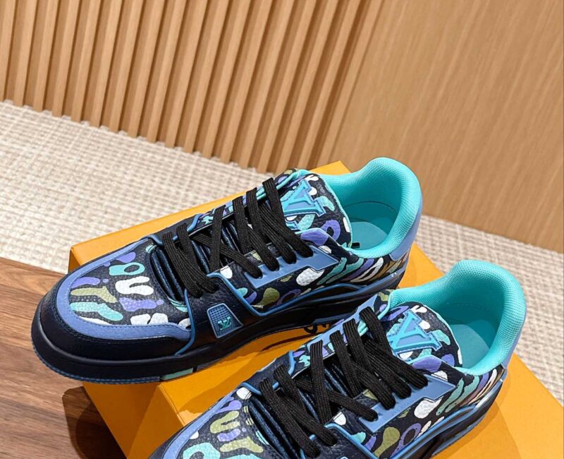 Giày Louis Vuitton Lv Trainer #54 Navy Blue Camouflage Printed Canvas