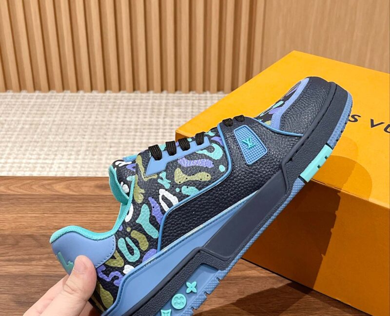 Giày Louis Vuitton Lv Trainer #54 Navy Blue Camouflage Printed Canvas