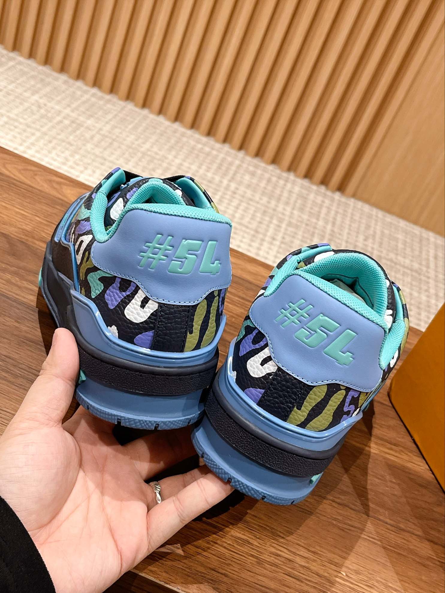 Giày Louis Vuitton Lv Trainer #54 Navy Blue Camouflage Printed Canvas