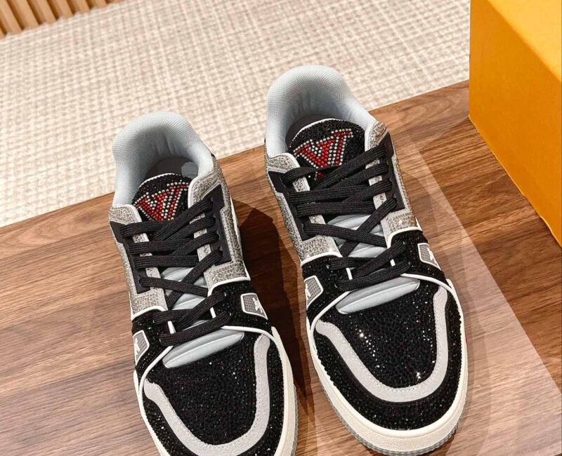 Giày Louis Vuitton Lv Trainer #54 Signature Black Grey Crystal