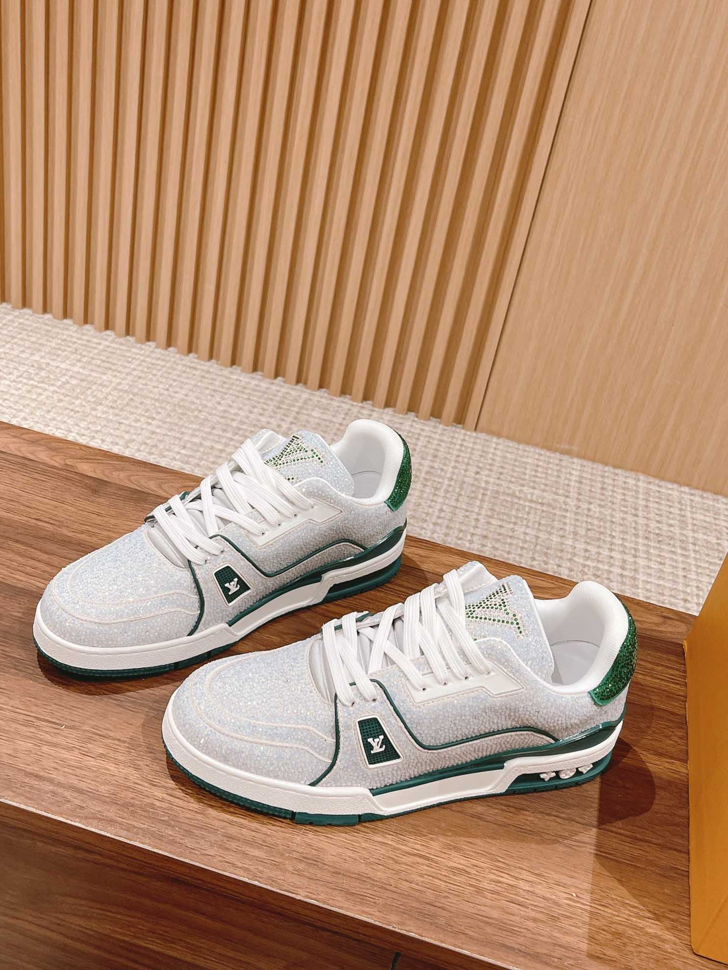 Giày Louis Vuitton Lv Trainer #54 Signature Green Strass