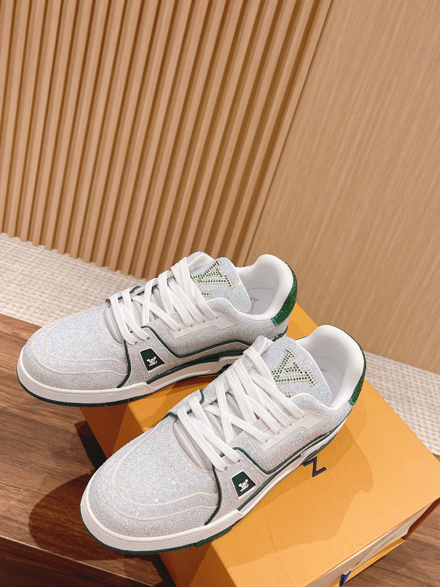 Giày Louis Vuitton Lv Trainer #54 Signature Green Strass