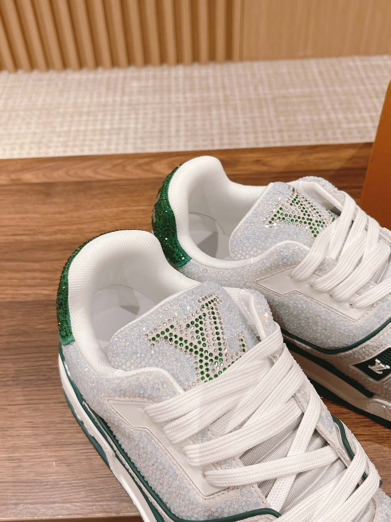Giày Louis Vuitton Lv Trainer #54 Signature Green Strass