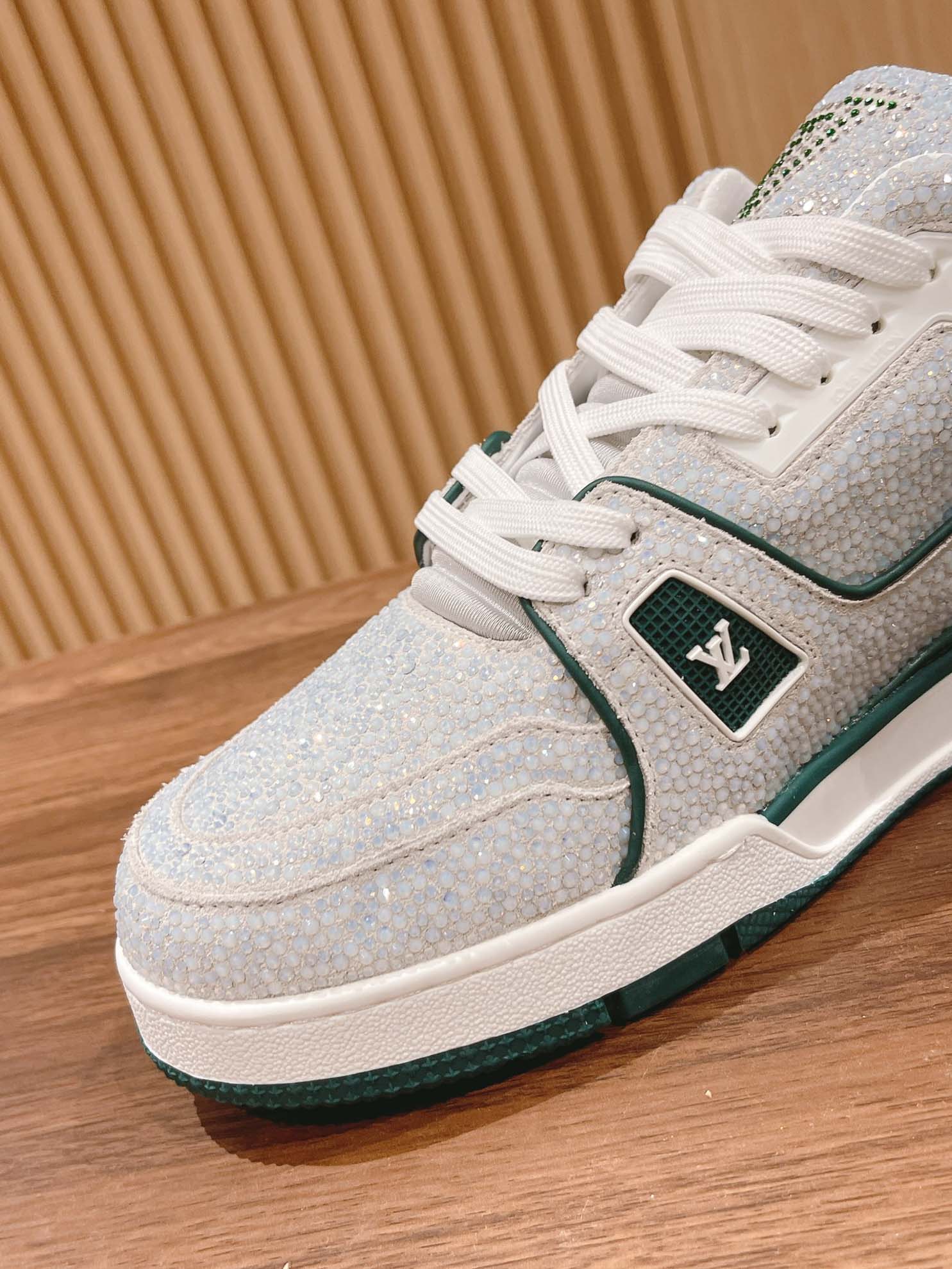 Giày Louis Vuitton Lv Trainer #54 Signature Green Strass