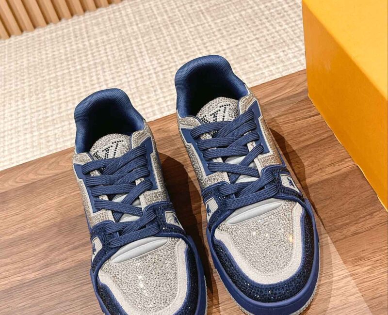 Giày Louis Vuitton Lv Trainer #54 Signature Navy Blue Strass