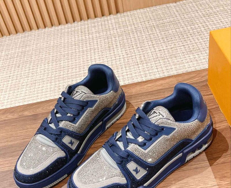 Giày Louis Vuitton Lv Trainer #54 Signature Navy Blue Strass