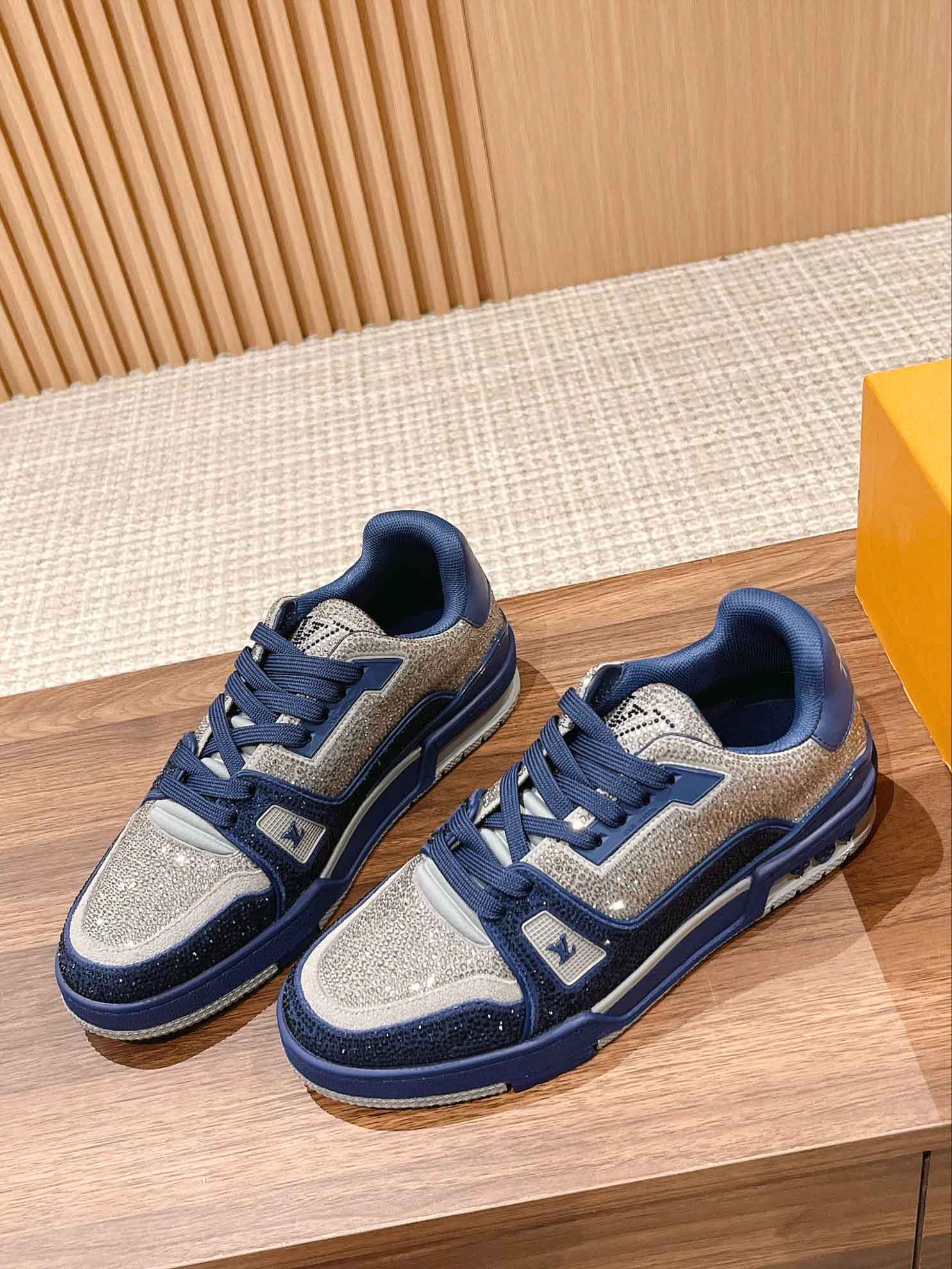 Giày Louis Vuitton Lv Trainer #54 Signature Navy Blue Strass