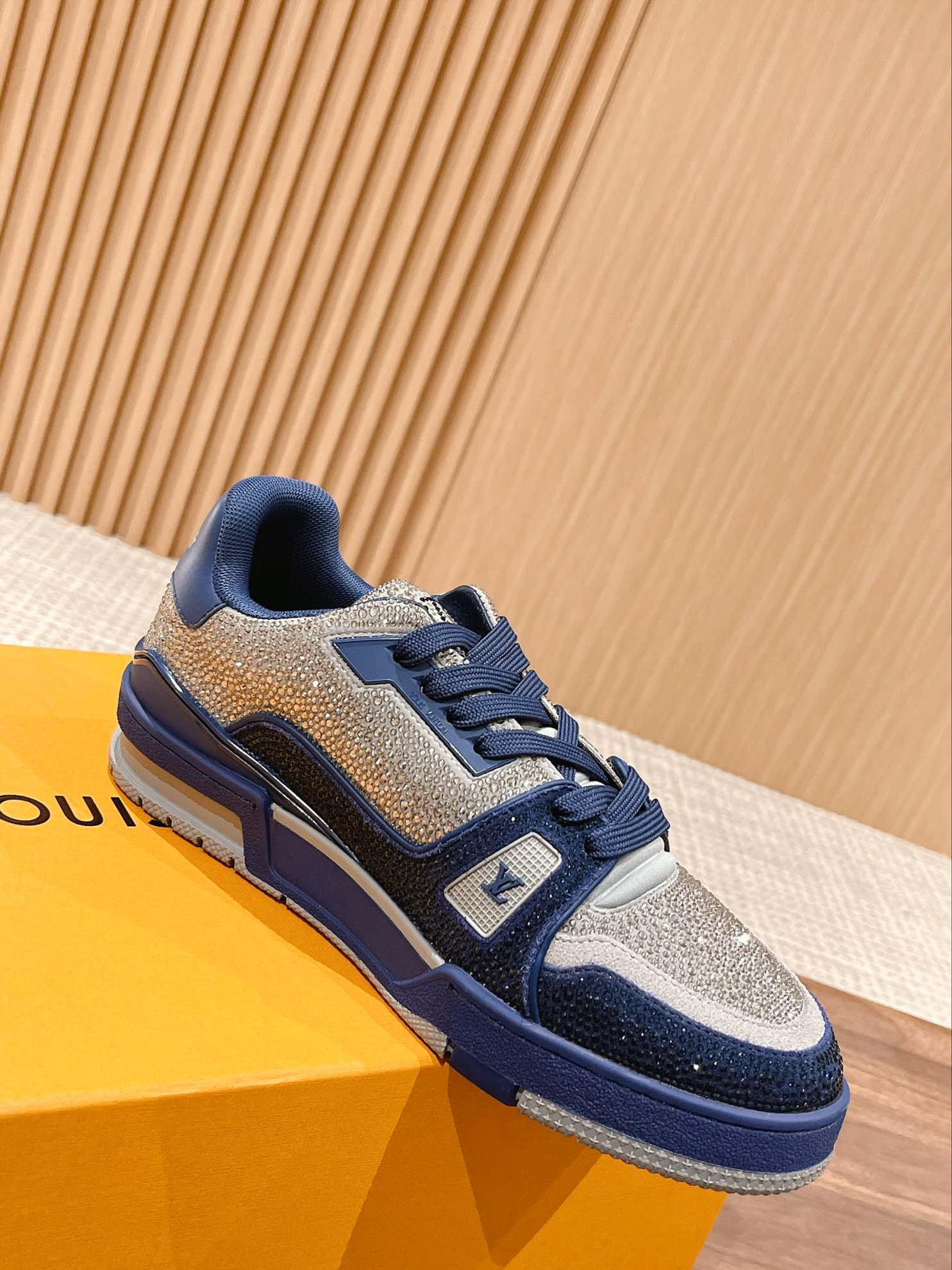 Giày Louis Vuitton Lv Trainer #54 Signature Navy Blue Strass