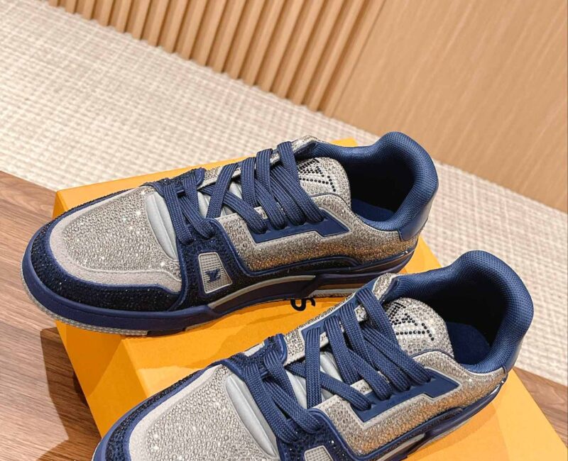 Giày Louis Vuitton Lv Trainer #54 Signature Navy Blue Strass