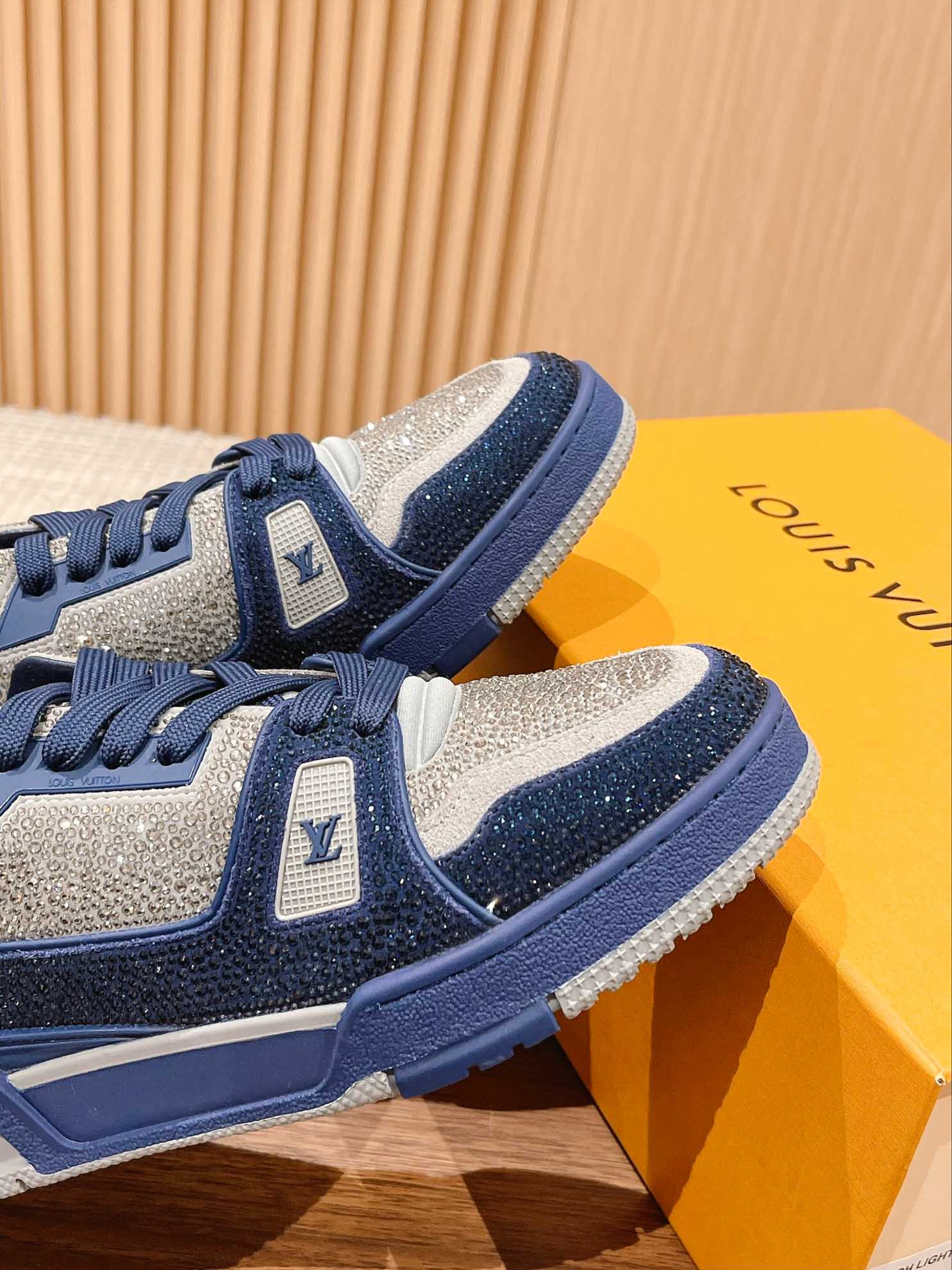 Giày Louis Vuitton Lv Trainer #54 Signature Navy Blue Strass