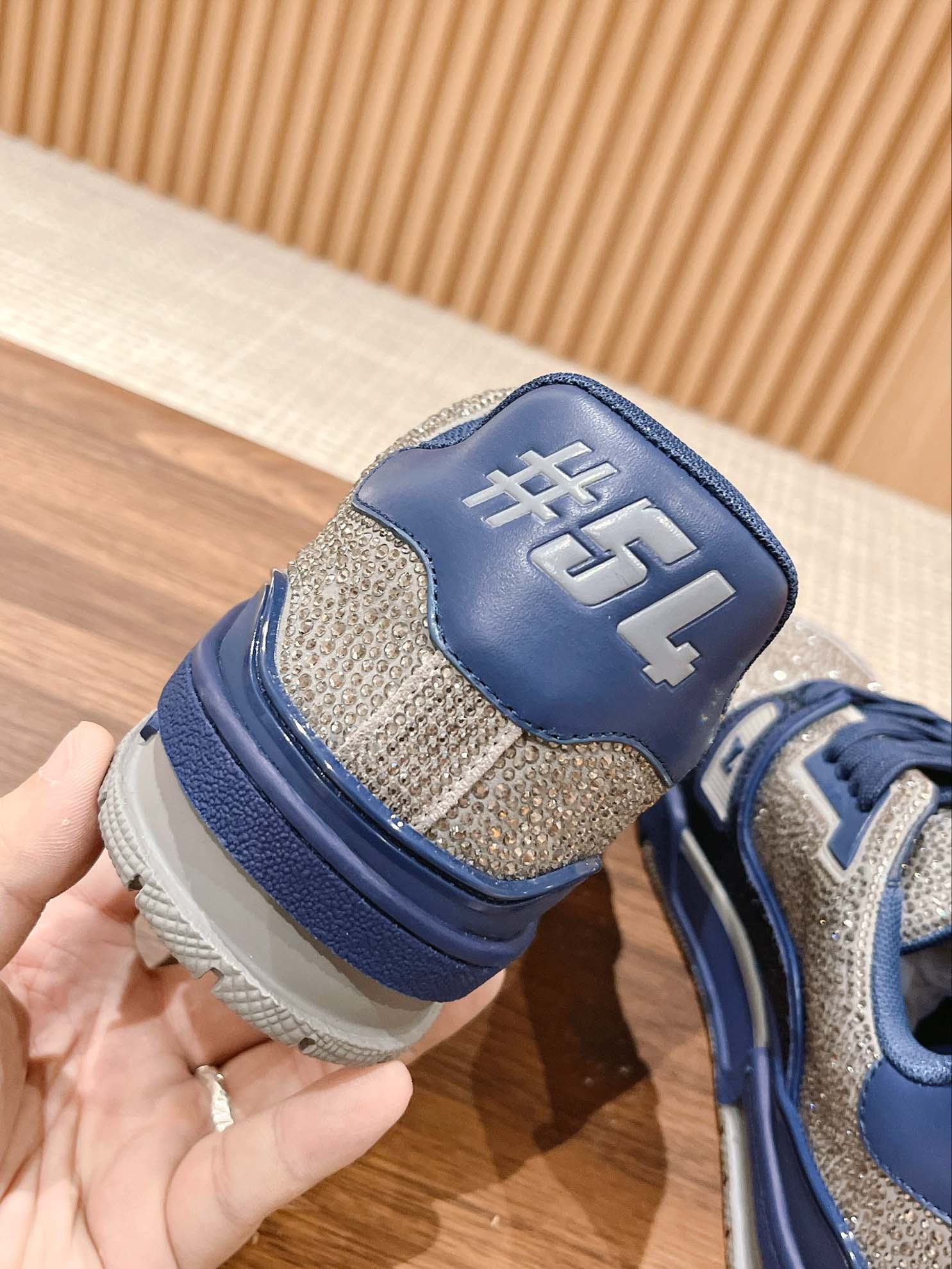 Giày Louis Vuitton Lv Trainer #54 Signature Navy Blue Strass