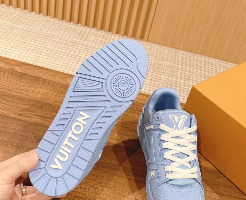 Giày Louis Vuitton LV Trainer Blue Leather Monogram Best Quality