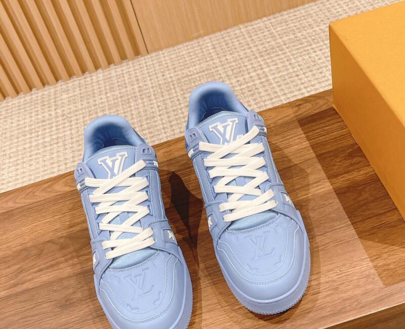 Giày Louis Vuitton LV Trainer Blue Leather Monogram Best Quality