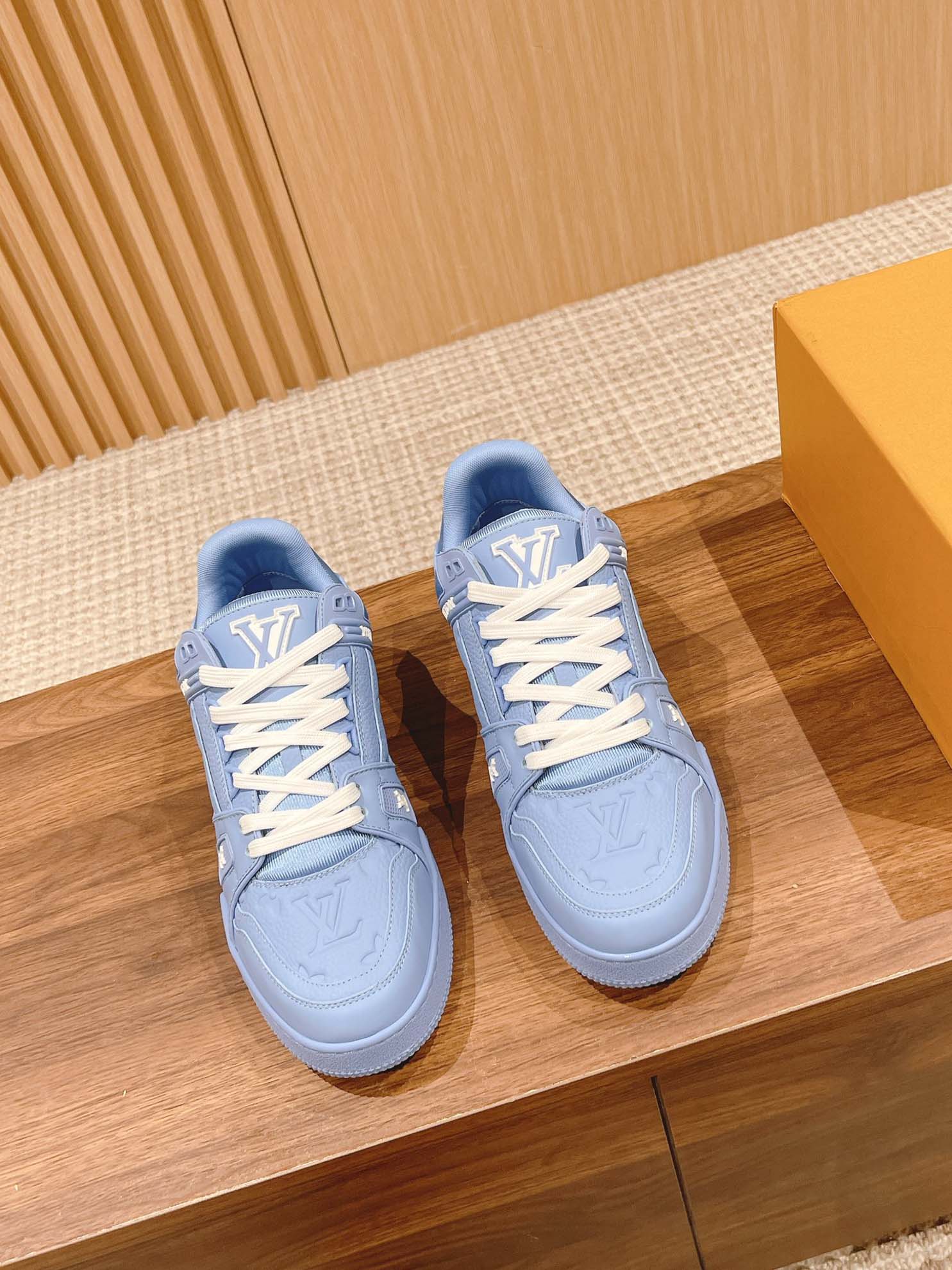 Giày Louis Vuitton LV Trainer Blue Leather Monogram Best Quality