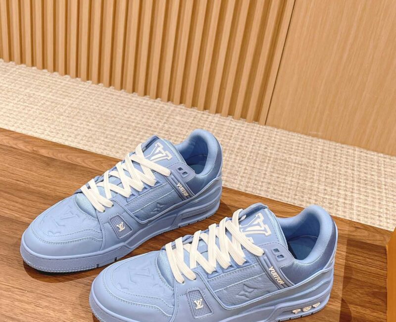Giày Louis Vuitton LV Trainer Blue Leather Monogram Best Quality