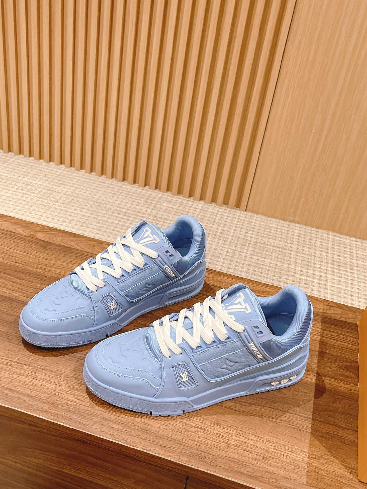 Giày Louis Vuitton LV Trainer Blue Leather Monogram Best Quality