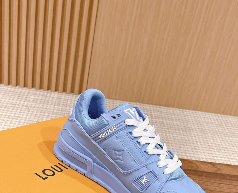 Giày Louis Vuitton LV Trainer Blue Leather Monogram Best Quality
