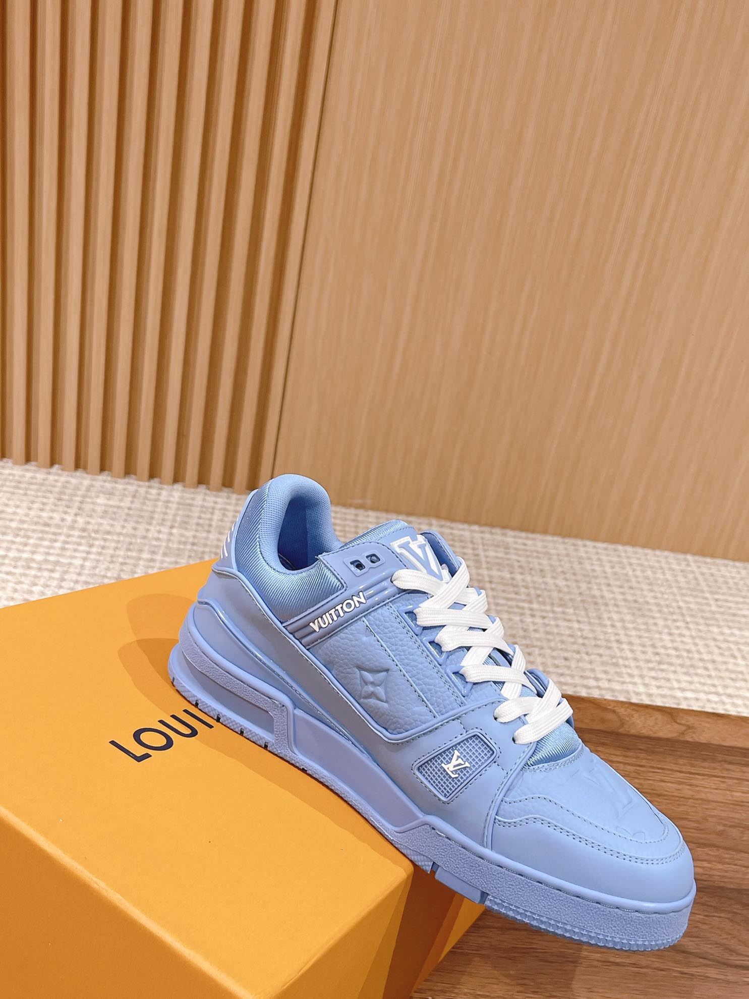 Giày Louis Vuitton LV Trainer Blue Leather Monogram Best Quality