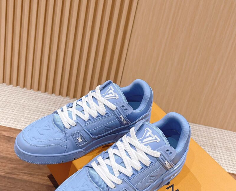 Giày Louis Vuitton LV Trainer Blue Leather Monogram Best Quality
