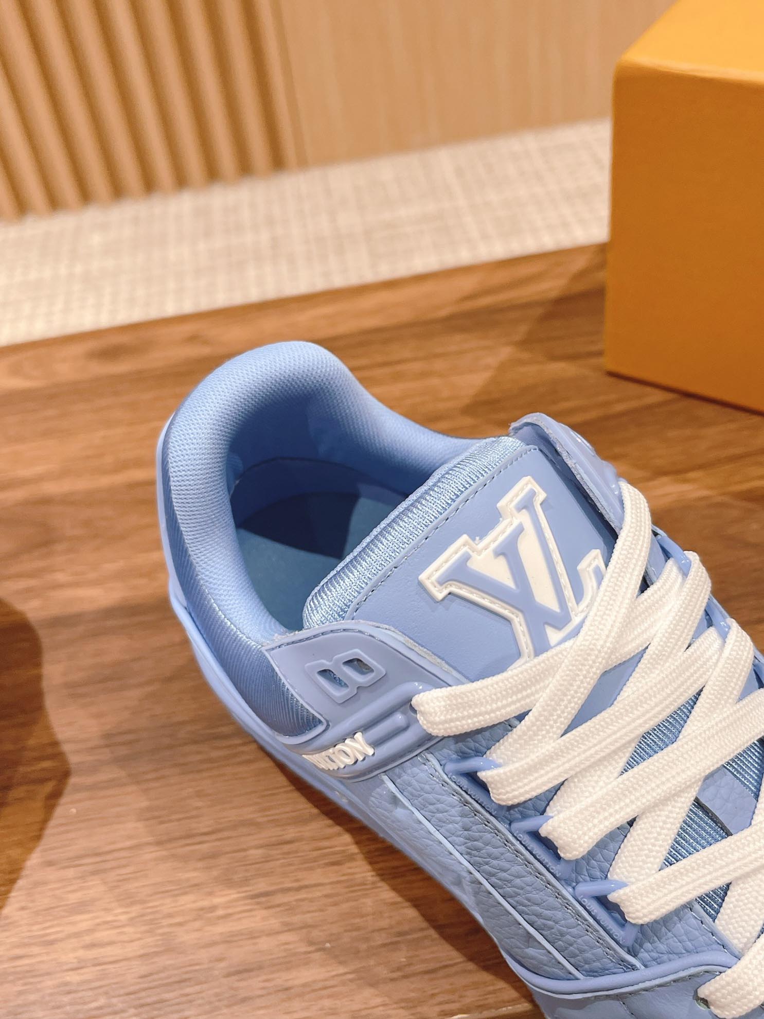 Giày Louis Vuitton LV Trainer Blue Leather Monogram Best Quality