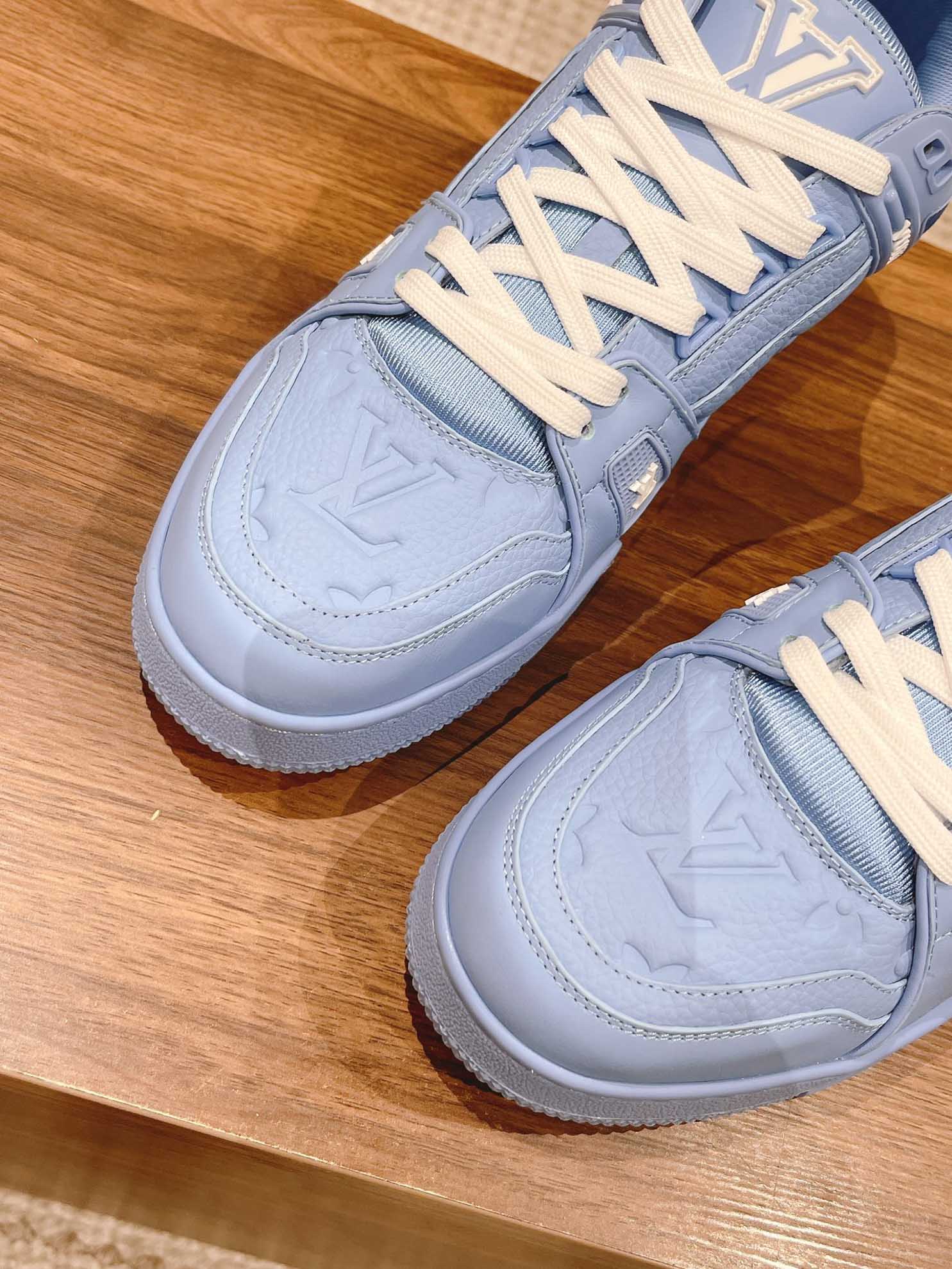 Giày Louis Vuitton LV Trainer Blue Leather Monogram Best Quality