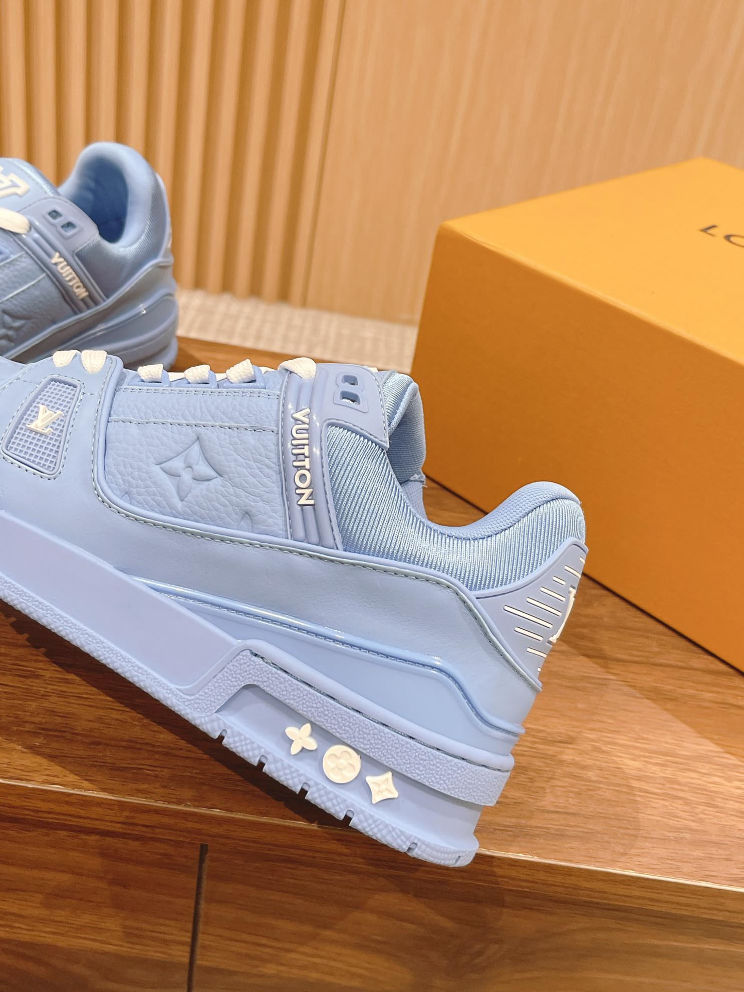 Giày Louis Vuitton LV Trainer Blue Leather Monogram Best Quality