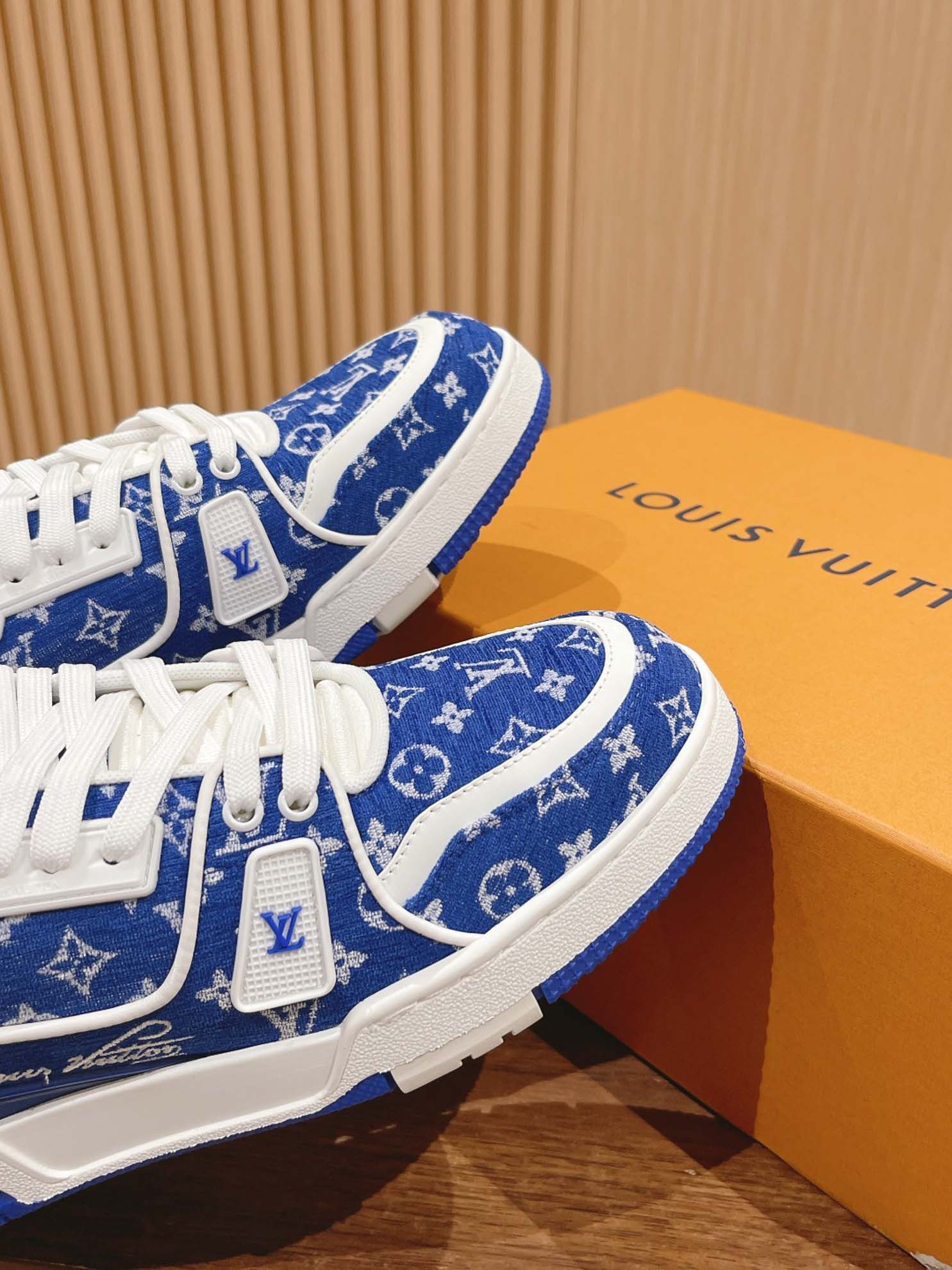 Giày Louis Vuitton LV Trainer Monogram Blue Fabric Best Quality