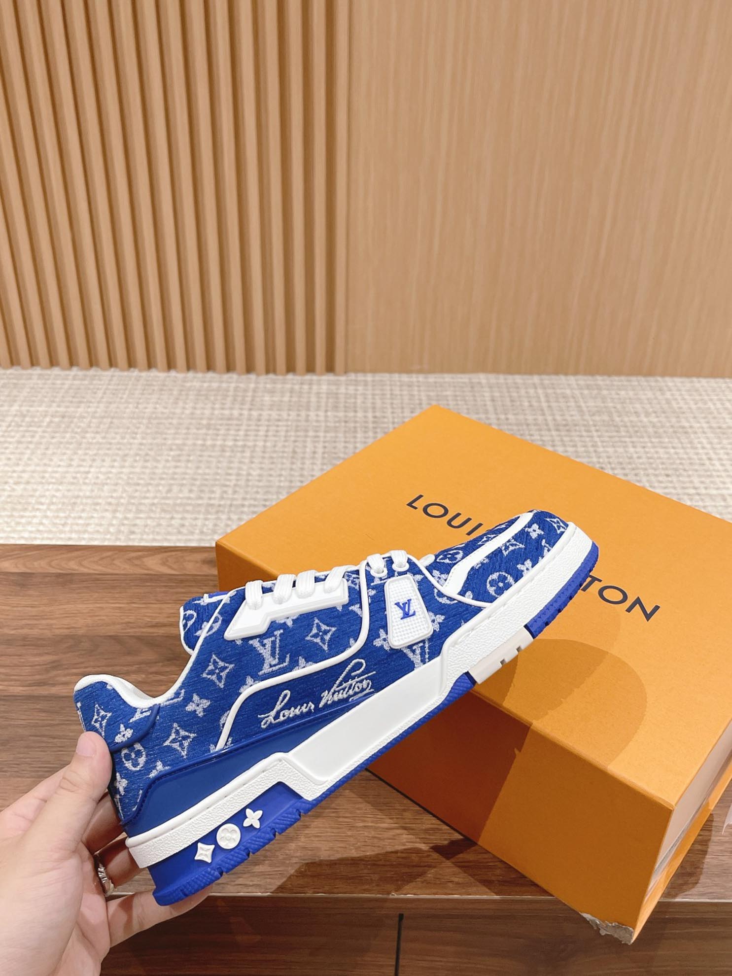 Giày Louis Vuitton LV Trainer Monogram Blue Fabric Best Quality