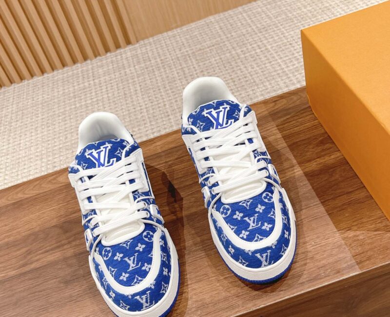 Giày Louis Vuitton LV Trainer Monogram Blue Fabric Best Quality